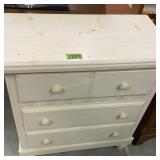 White Painted Chest Of Drawers 33x16x35". Damage White Painted Chest Of Drawers 33x16x35". Damage