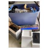 Blue Plastic Storage Tote With Assorted Tools.