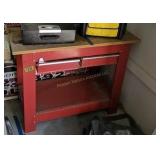 Red Metal Two Drawer Work Bench. Items On Top Not