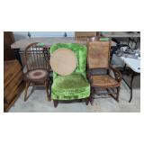 Antique cane seat and back rocking chair velvet