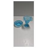 Fenton Blue Opalescent Vase 5.5 In Tall And Blue
