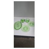 Lot Of Green Depression Glass As Shown