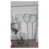 Dip nets fishing rods and gaff hooks