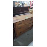Antique oak three-drawer dresser with mirror