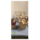 Basket with dog figures women figures fish etc