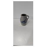 Vintage Blue Decorated Jug With Bird 8 In Tall