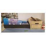 Plastic storage boxes sanding belts light bulbs