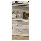 Paint decorated sewing stand basket etc