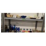 Mixing bowls glassware blue bottles etc