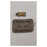 1958 Delaware Row Boat License Cardboard 2.75 In