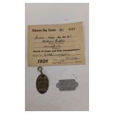 1925 And 1926 Delaware Dog License