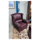 Leather Queen Anne style Wing back recliner