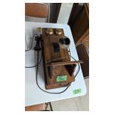 Antique oak wall telephone