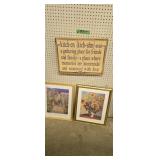 Pair of framed prints  & sign as shown