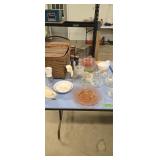 Picnic basket depression glass glassware as shown