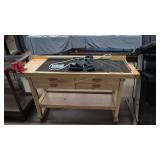 Workbench with wood vise and metal vise