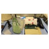 Green and white cased glass basket lamps pillows