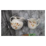 Pair of Hall Autumn leaf pitchers
