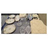 Cut glass noritake vintage tablecloth etc