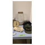 Vintage scale glass bottle hats etc