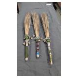 Vintage African beaded hand brooms 23 in overall