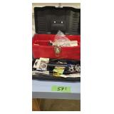 Toolbox with tools flashlights ring sizers etc