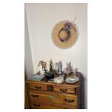 Figurines Clock Hat On Top Of Dresser