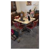vintage retro kitchen table with four red and