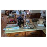 items on kitchen counter and in cabinets