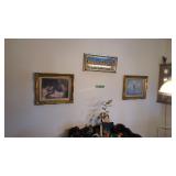 three religious themed framed pictures etc