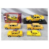 6pc Assorted Scale Diecast Yellow Taxi Lot