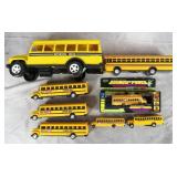 8pc Diecast & Plastic Yellow School Bus Lot