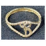 14K Gold Initial ï¿½Bï¿½ Ring Rope Band
