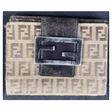 Fendi Zucca Metal F Logo Compact Canvas Wallet