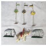 Antique Lead Elephants & Tin Garrison Flag Posts