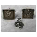 Silver Military Cufflinks & Buttonhole Badge
