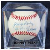 Johnny Pesky "42, 46-47 Hit Champ" Signed Baseball
