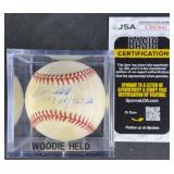Woodie Held "179 HR / 963 Hits" Signed Baseball