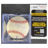Jim Hughes "1954 N.L. Save Leader 24" Signed Ball