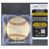 Herb Score "55-56 Strike Out Leader" Signed Ball
