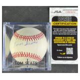 Tom Seats Signed Baseball w/ JSA COA