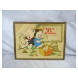 1974 Porky/Petunia Pig Framed Burlap Display