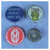 4pc Antique Bicycle Tire Pins Lot