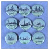 9pc Antique Whitehead & Hoag US Warship Pins Lot