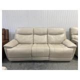 Cream Leather Power Reclining Sofa with Headrests
