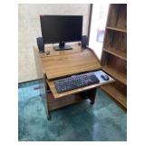 Vintage Oak Rolling Computer Desk with Pull-Out
