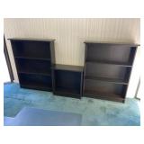Set of Three Brown Wooden Bookcases