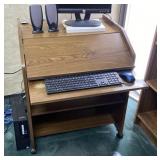 Oak Computer Cart with Adjustable Shelves