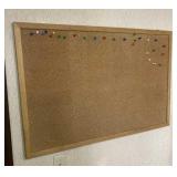 Vintage Oak-Framed Cork Board with Push Pins