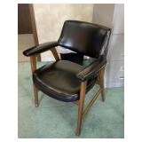 Mid-Century Black Vinyl Armchair with Wood Frame